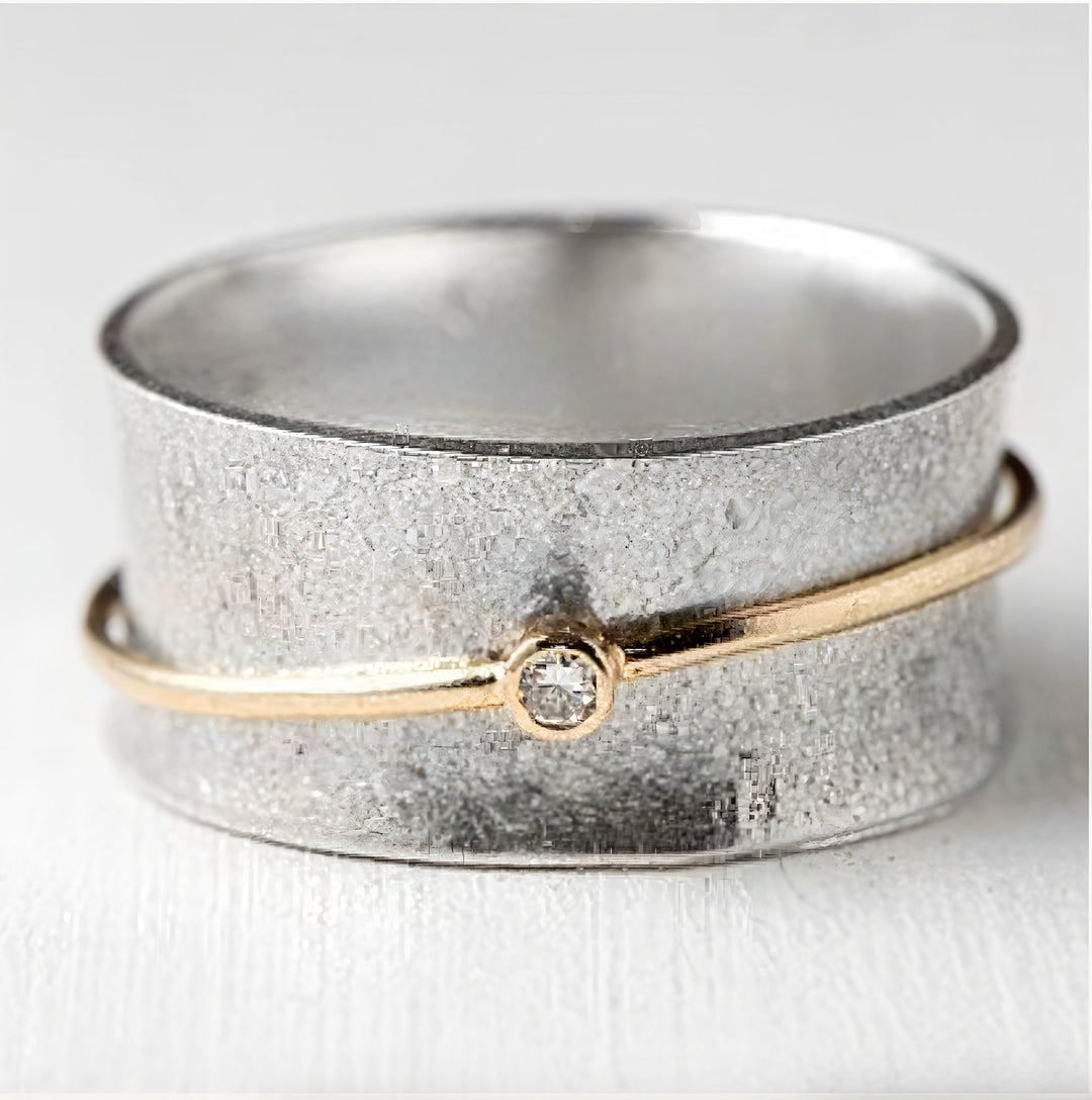 Vintage Gouden Lijn Zirconia Zilveren Ring