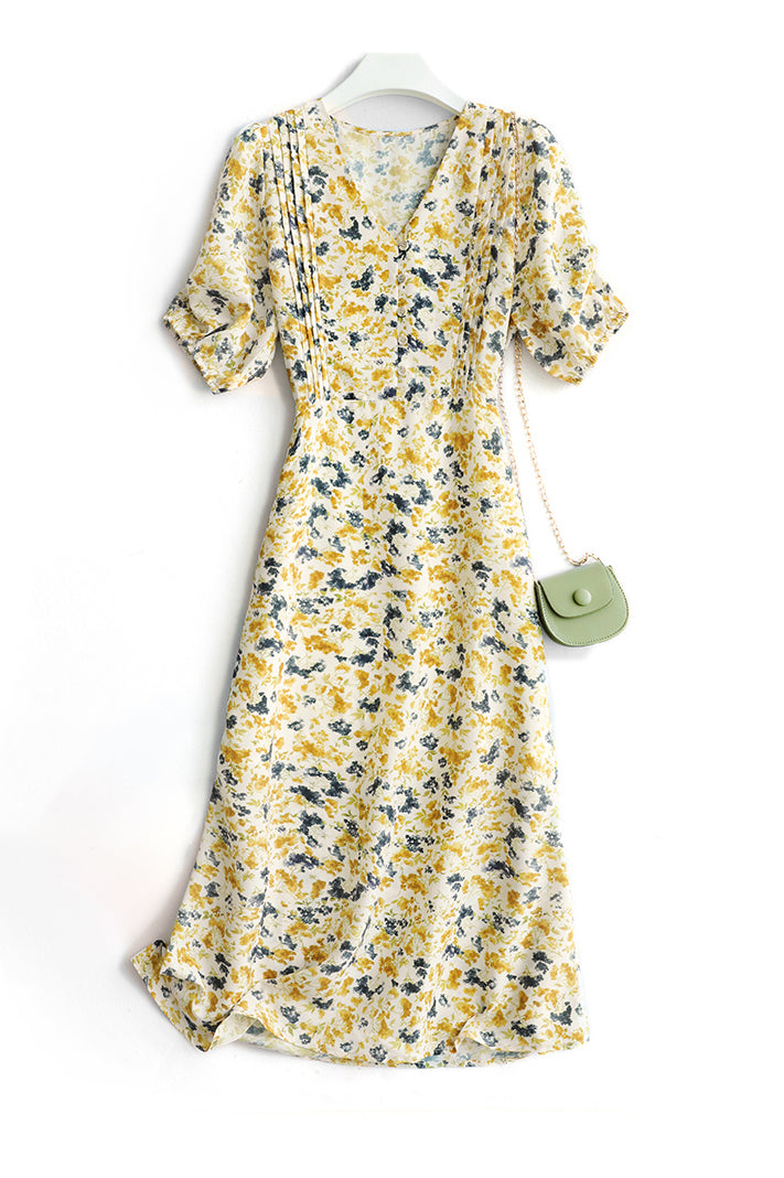 Floral Pintuck Flare Dress