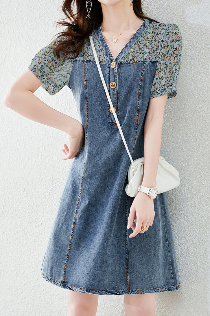 Bloemenjurk met Denim