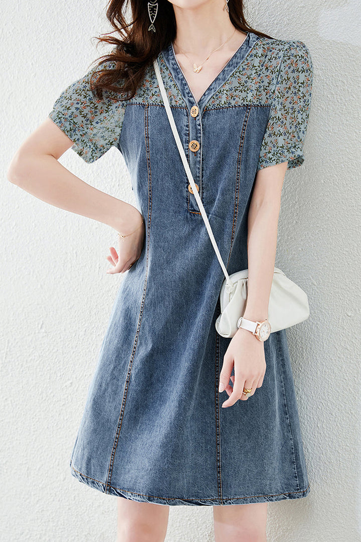 Bloemenjurk met Denim
