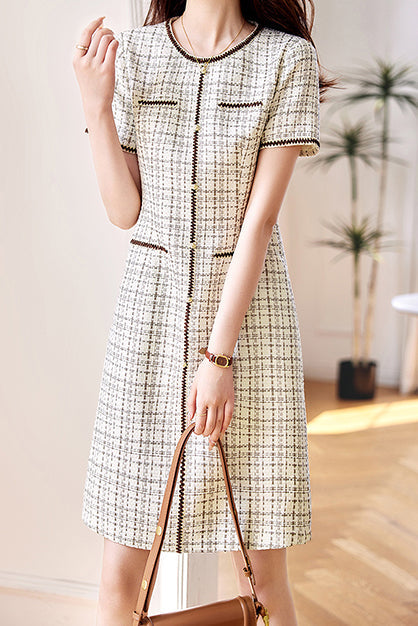 Bicolor Taped Plaid Dress