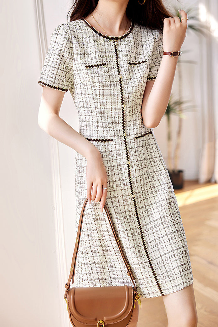 Bicolor Taped Plaid Dress