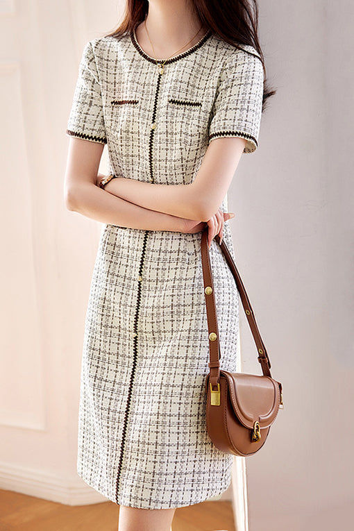 Bicolor Taped Plaid Dress