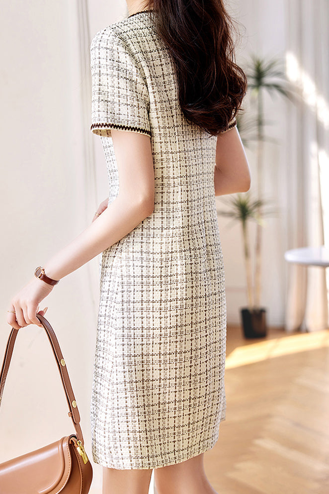 Bicolor Taped Plaid Dress