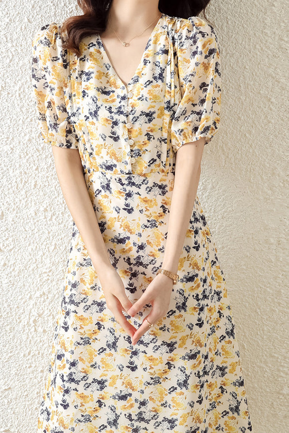 Floral Pintuck Flare Dress