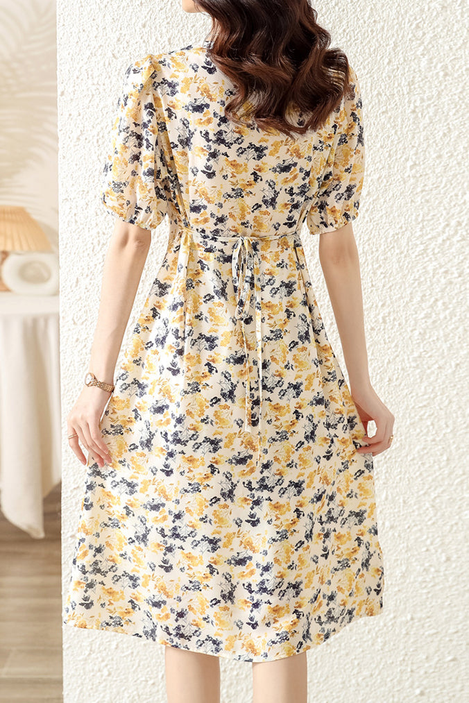 Floral Pintuck Flare Dress