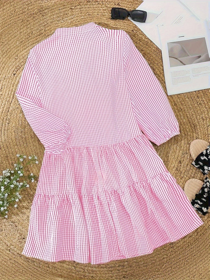 Rose | Gingham Button-Up Tiered Dress