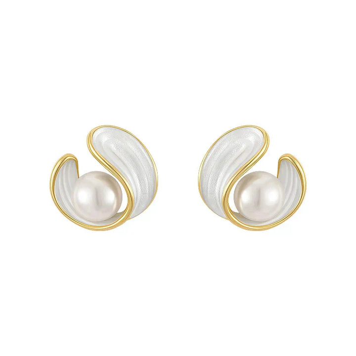 Luxe Witte Opal Oorbellen met Parel Goud