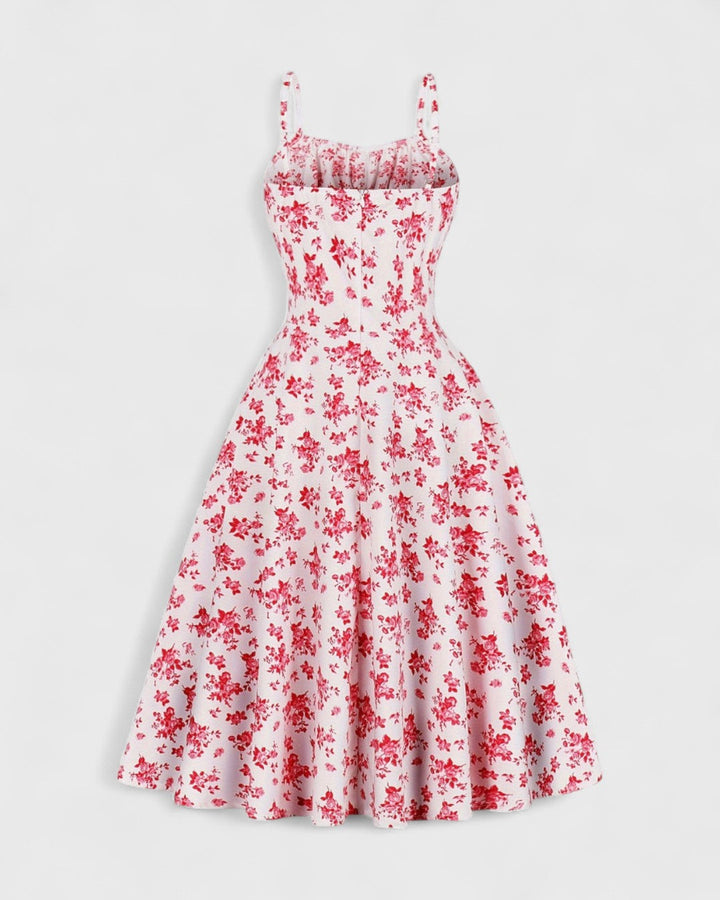 Margaux zomerjurk met spaghettibandjes en vintage bloemenprint