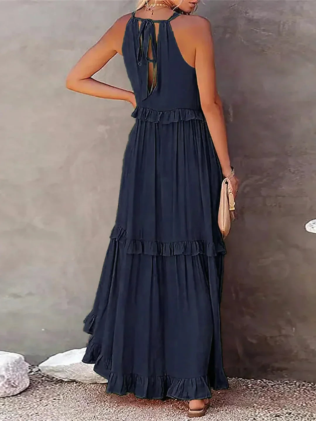Charlize™ - Sunshine Breeze Halter Ruffle Maxi Dress met Zakken