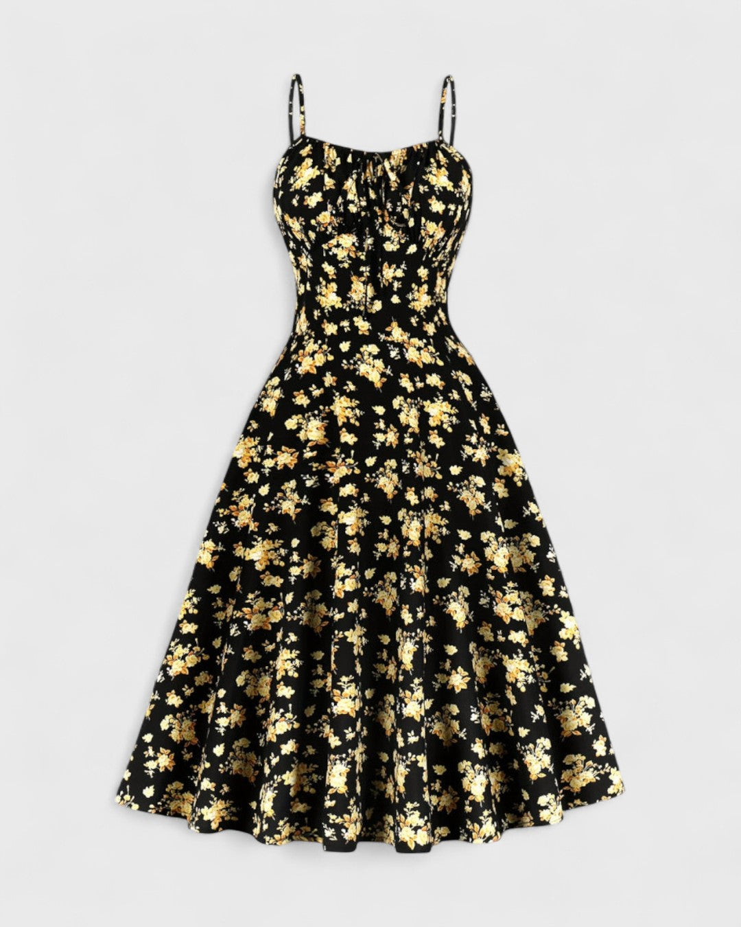 Margaux zomerjurk met spaghettibandjes en vintage bloemenprint