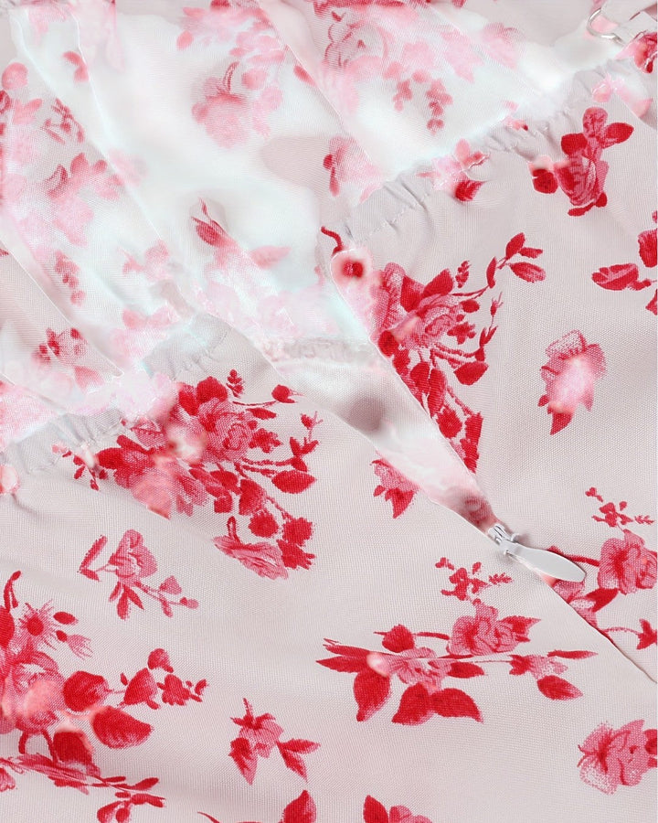 Margaux zomerjurk met spaghettibandjes en vintage bloemenprint