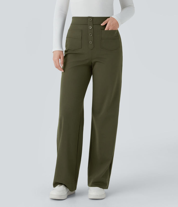 Cate | Elastische broek met hoge Taille | 1+1 GRATIS