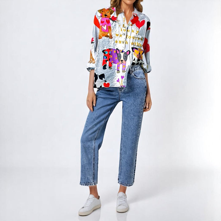Opulente™ | Damesblouse met Hondenprint