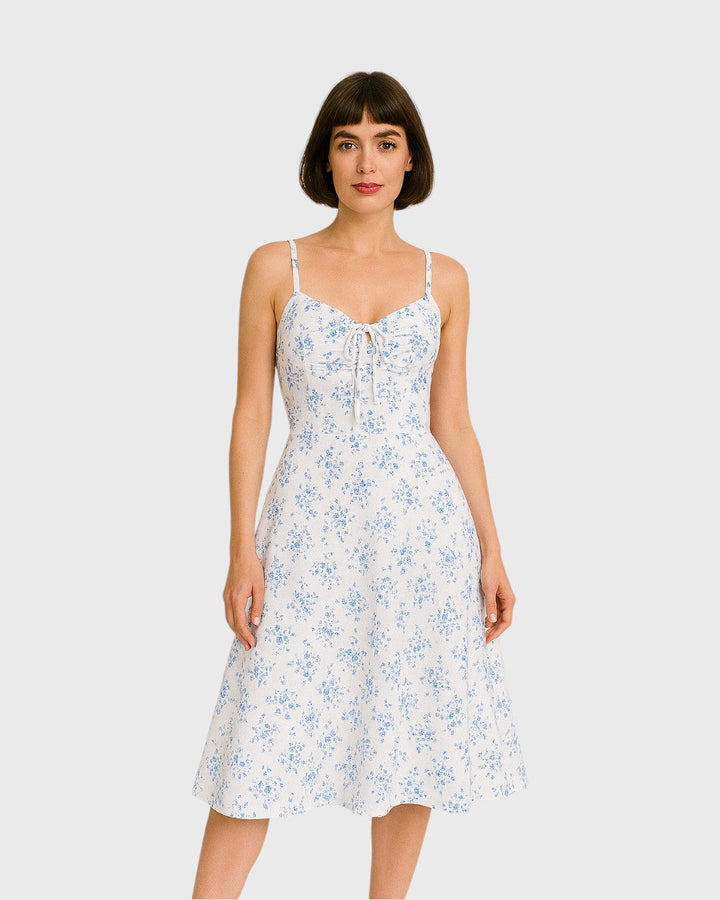 Margaux zomerjurk met spaghettibandjes en vintage bloemenprint