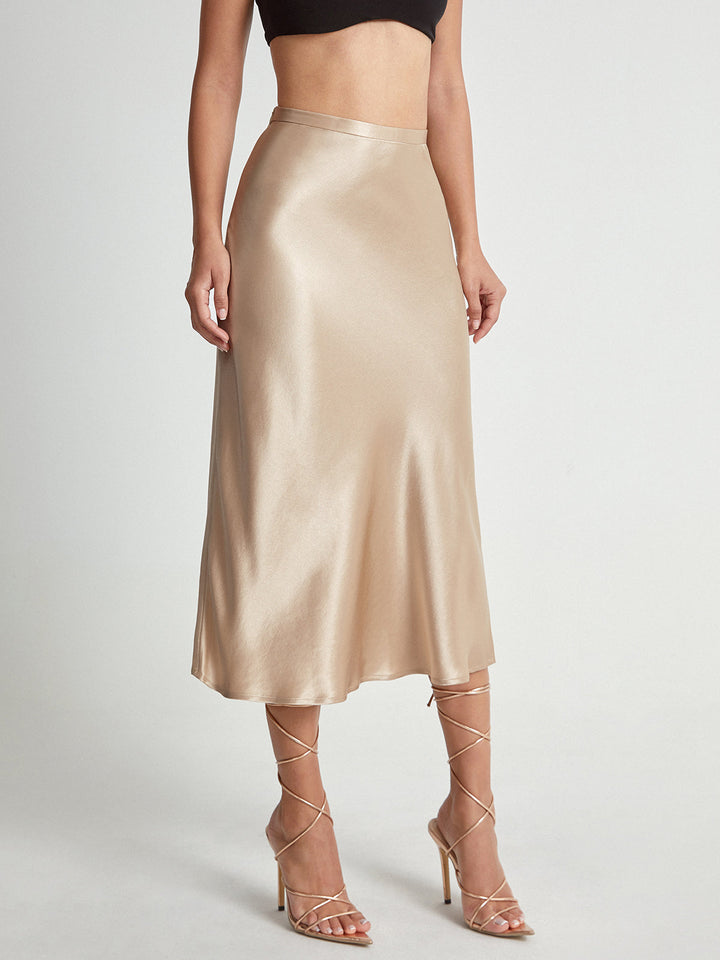 Satijnen Midi Rok met Hoge Taille