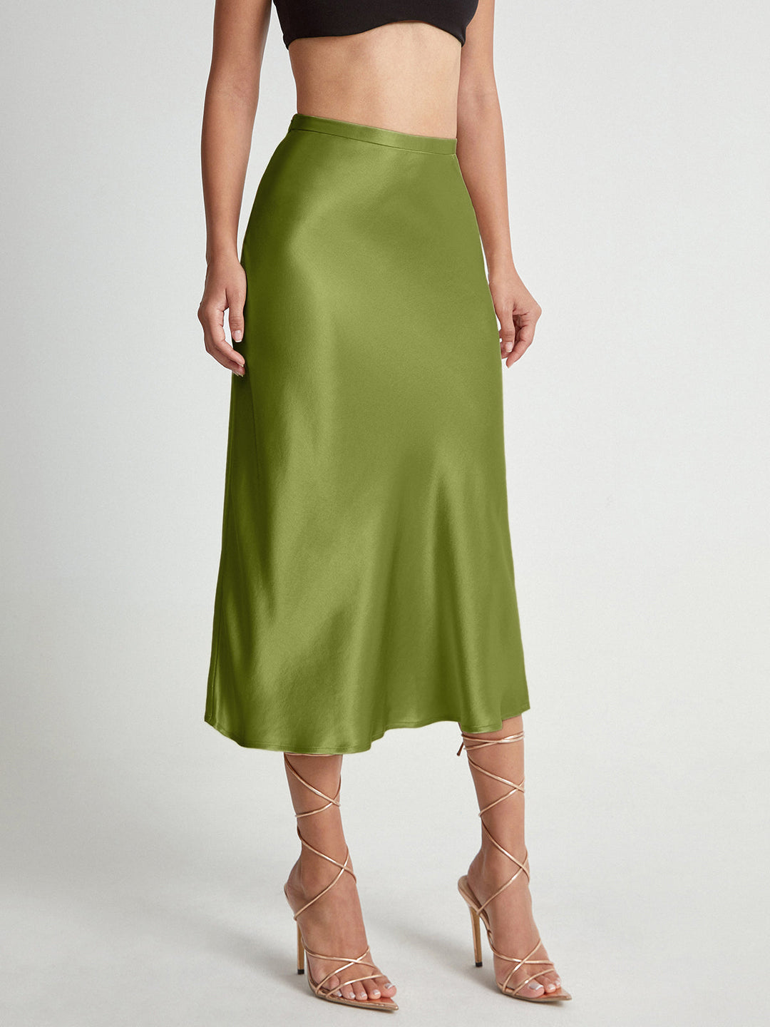 Satijnen Midi Rok met Hoge Taille