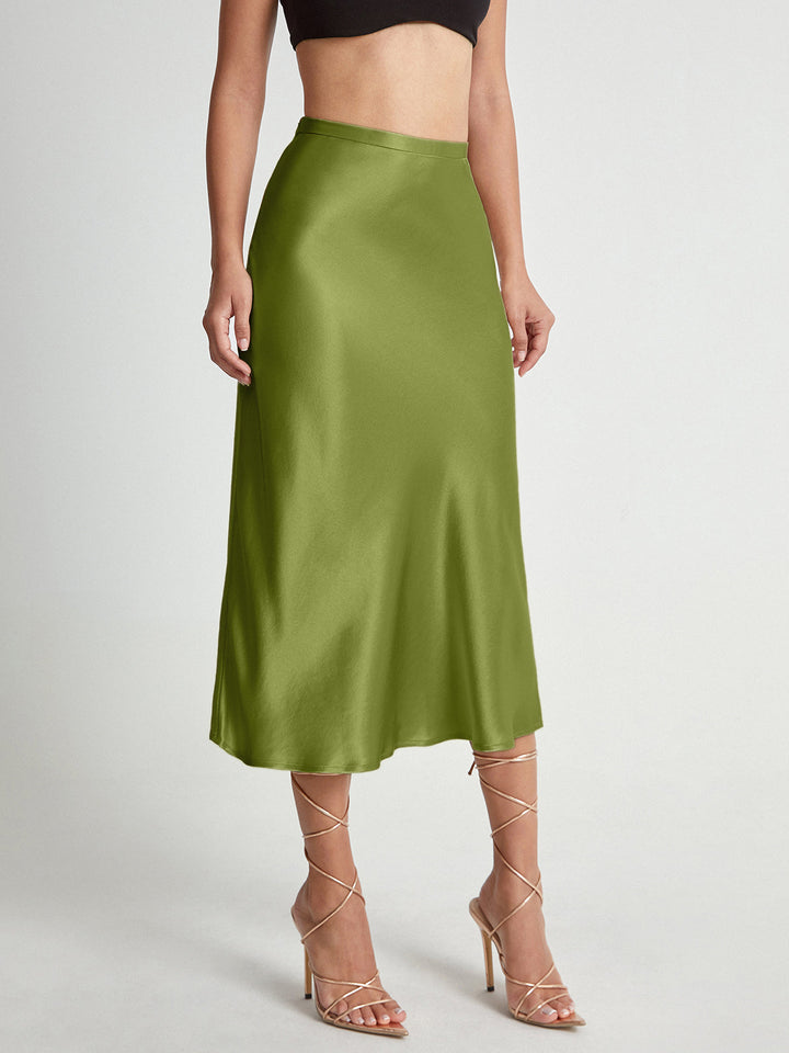 Satijnen Midi Rok met Hoge Taille