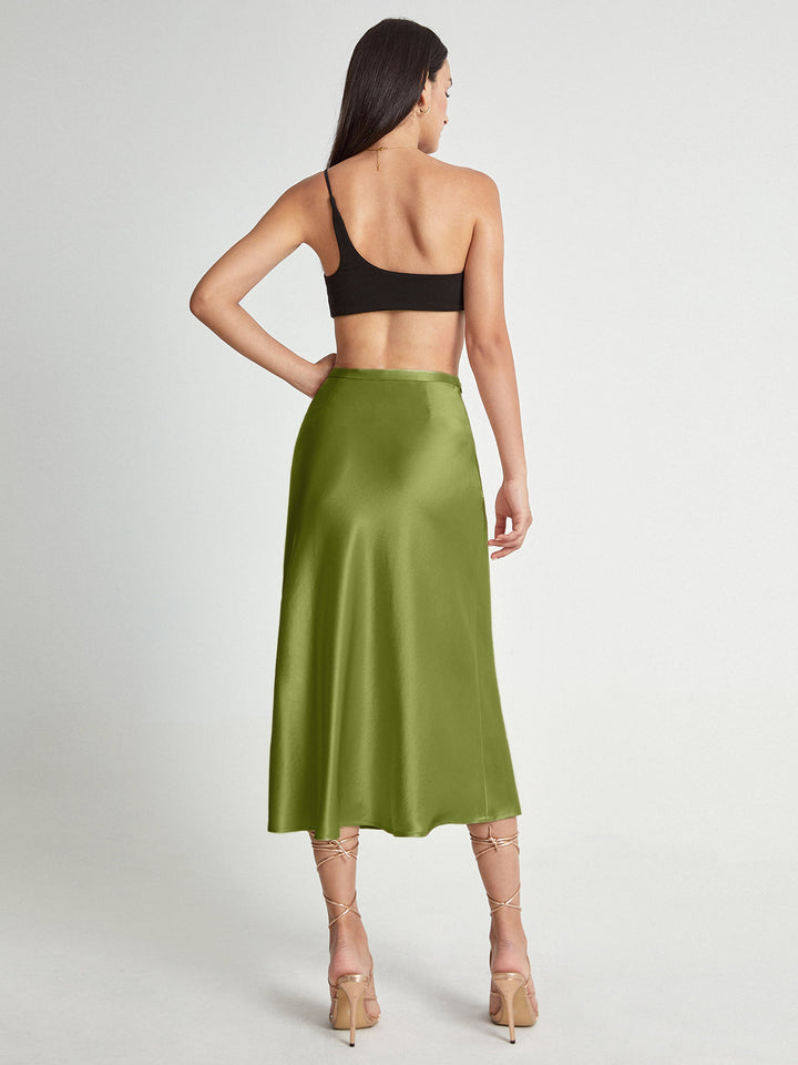 Satijnen Midi Rok met Hoge Taille
