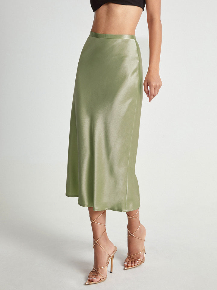 Satijnen Midi Rok met Hoge Taille