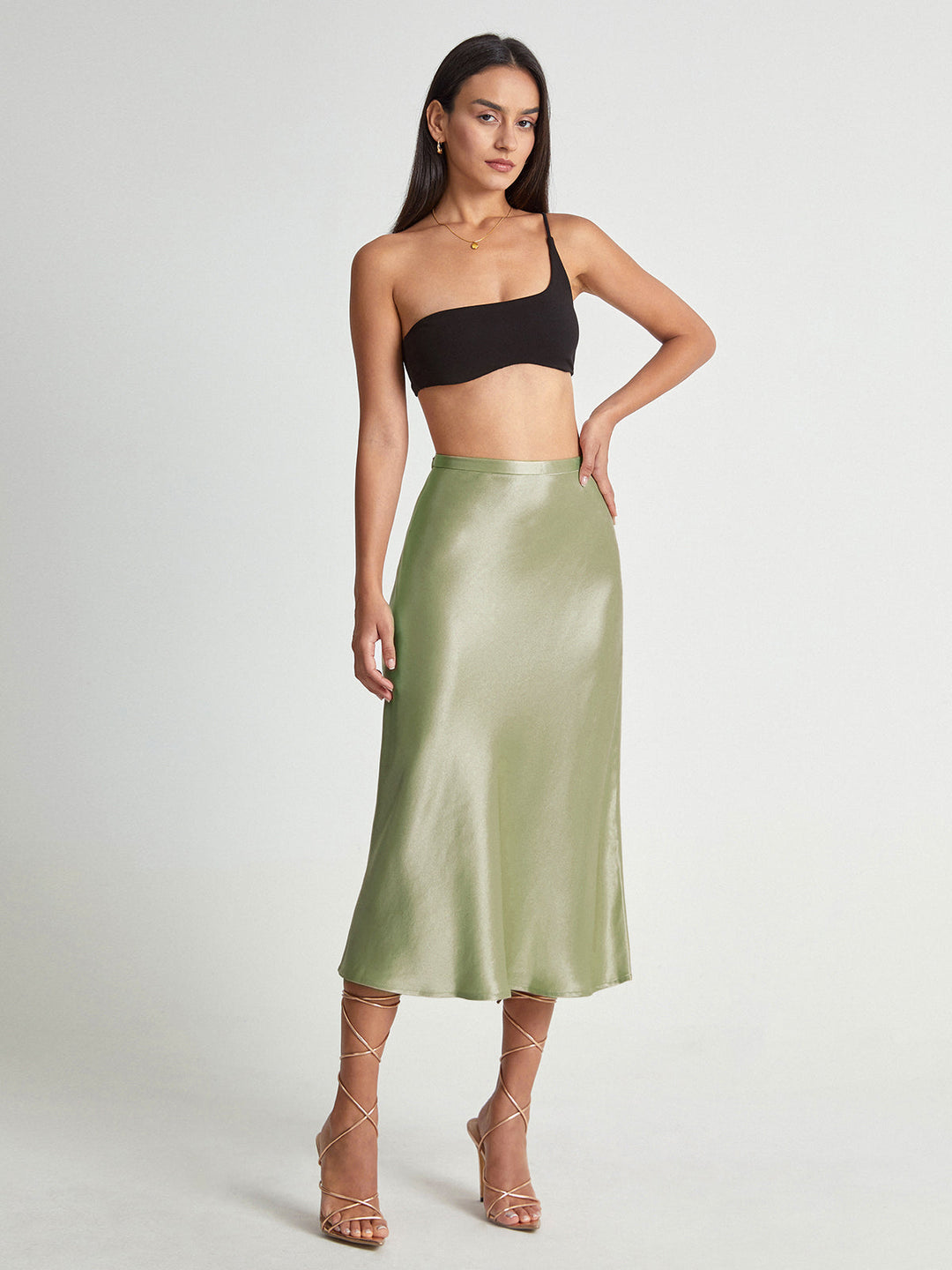 Satijnen Midi Rok met Hoge Taille