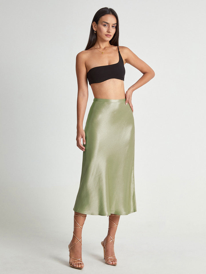 Satijnen Midi Rok met Hoge Taille