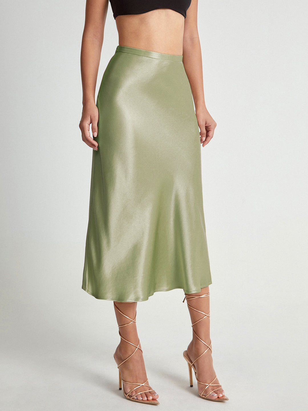 Satijnen Midi Rok met Hoge Taille