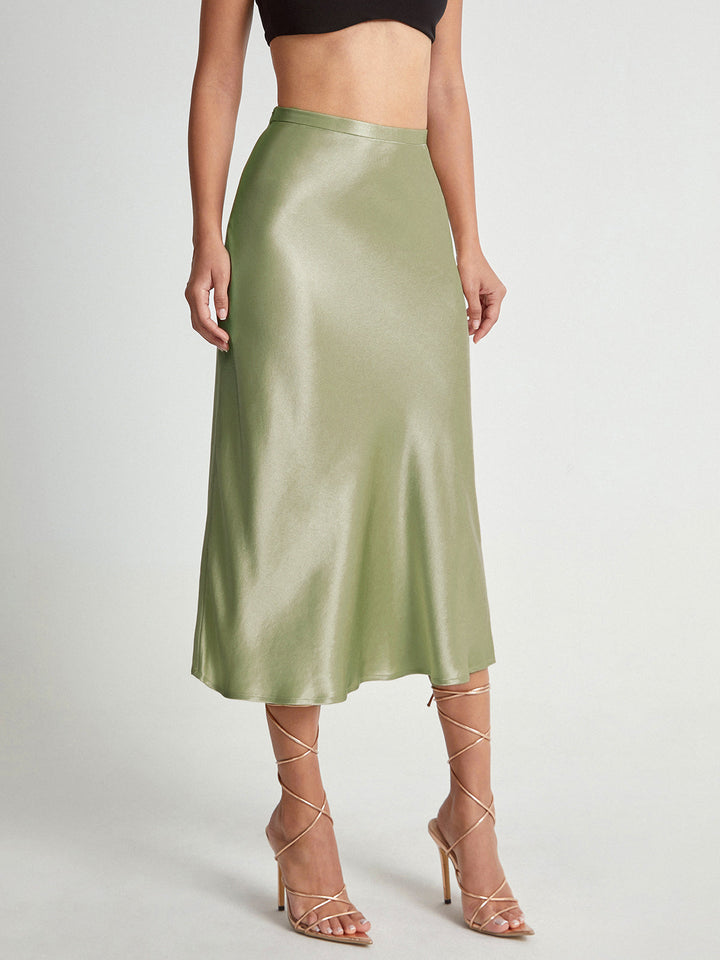 Satijnen Midi Rok met Hoge Taille