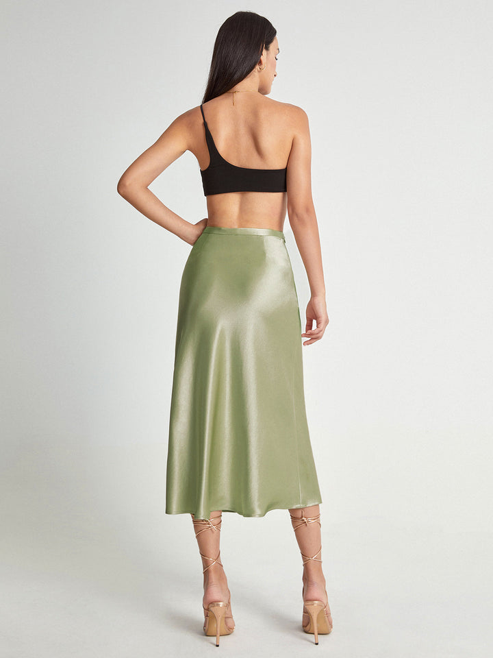 Satijnen Midi Rok met Hoge Taille