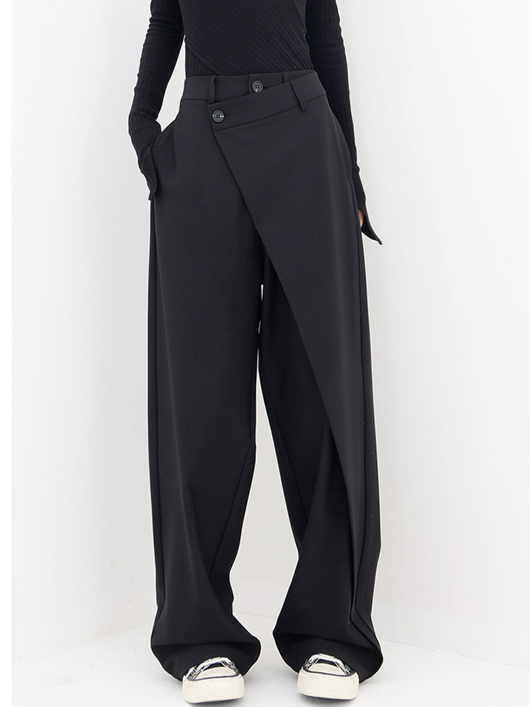 Asymmetrische Brede Pantalon met Lage Knopen