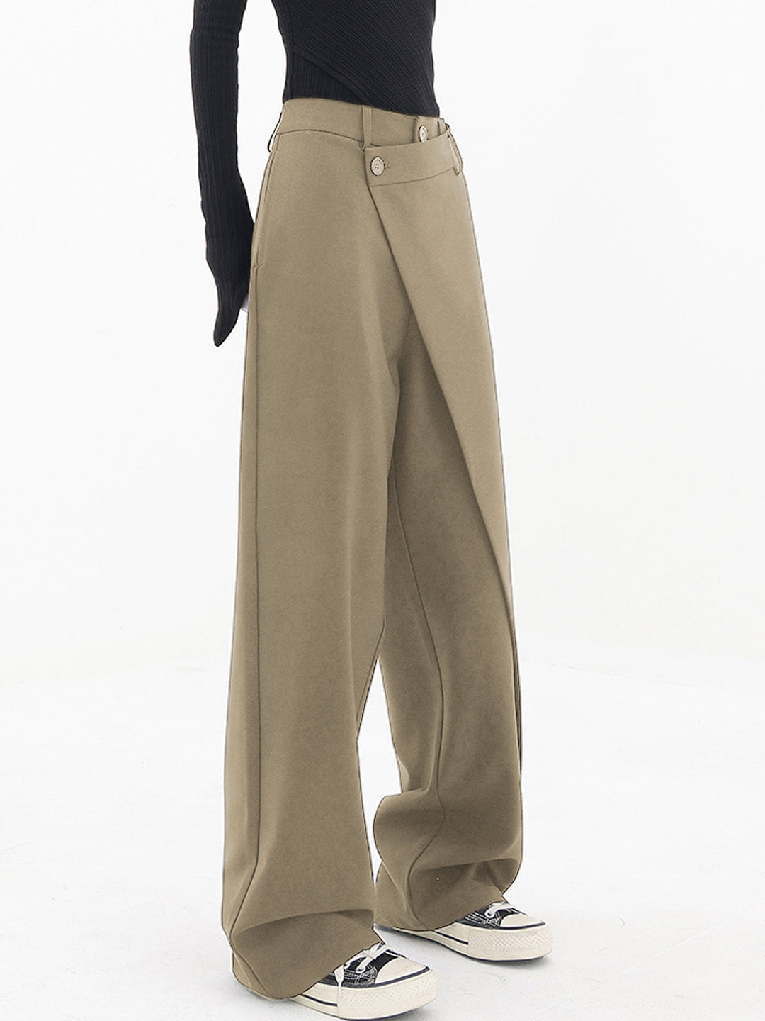 Asymmetrische Brede Pantalon met Lage Knopen
