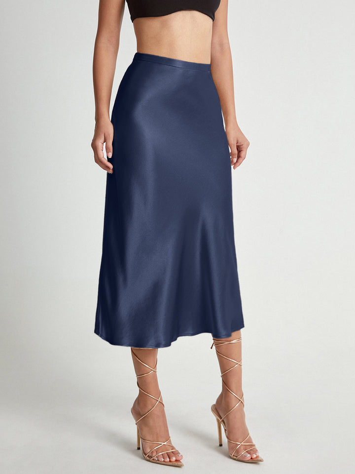 Satijnen Midi Rok met Hoge Taille