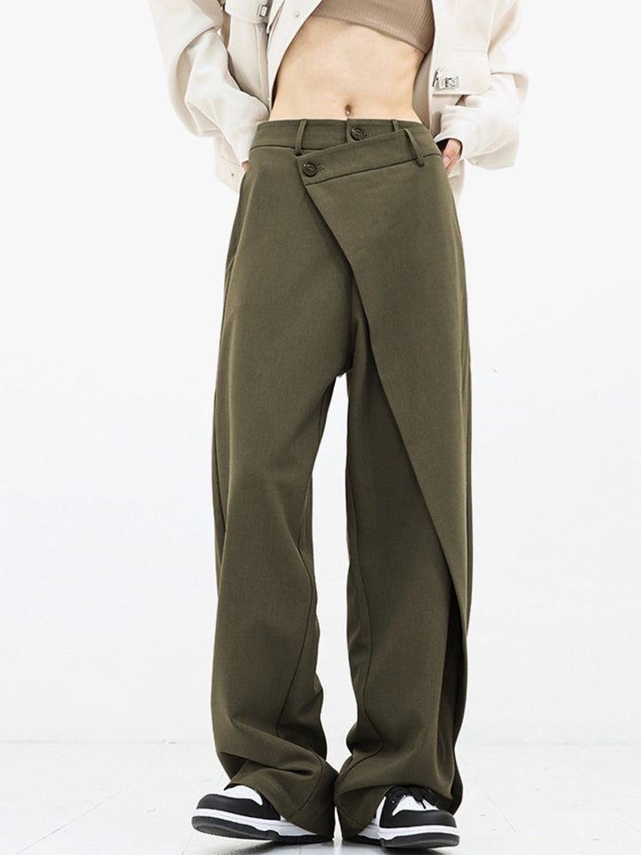 Asymmetrische Brede Pantalon met Lage Knopen