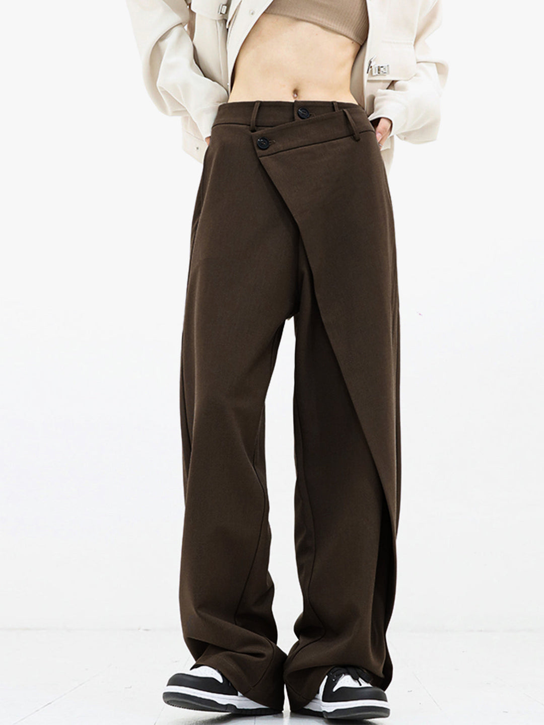 Asymmetrische Brede Pantalon met Lage Knopen