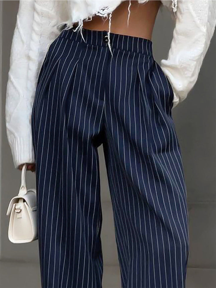 Gestreepte Wijde Broek met Plooien