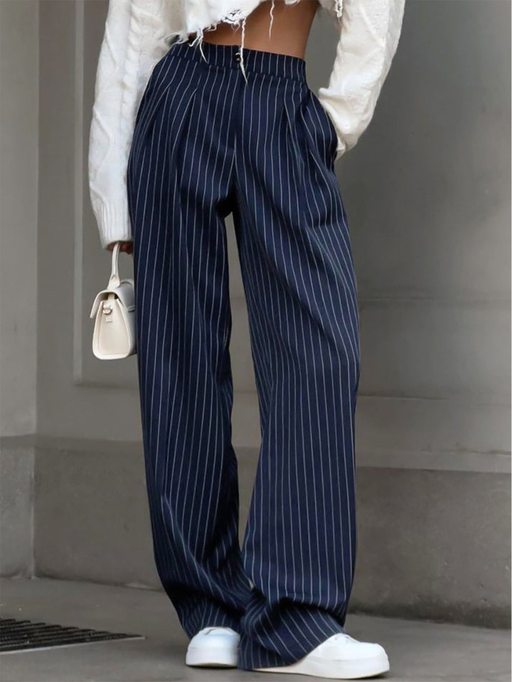 Gestreepte Wijde Broek met Plooien