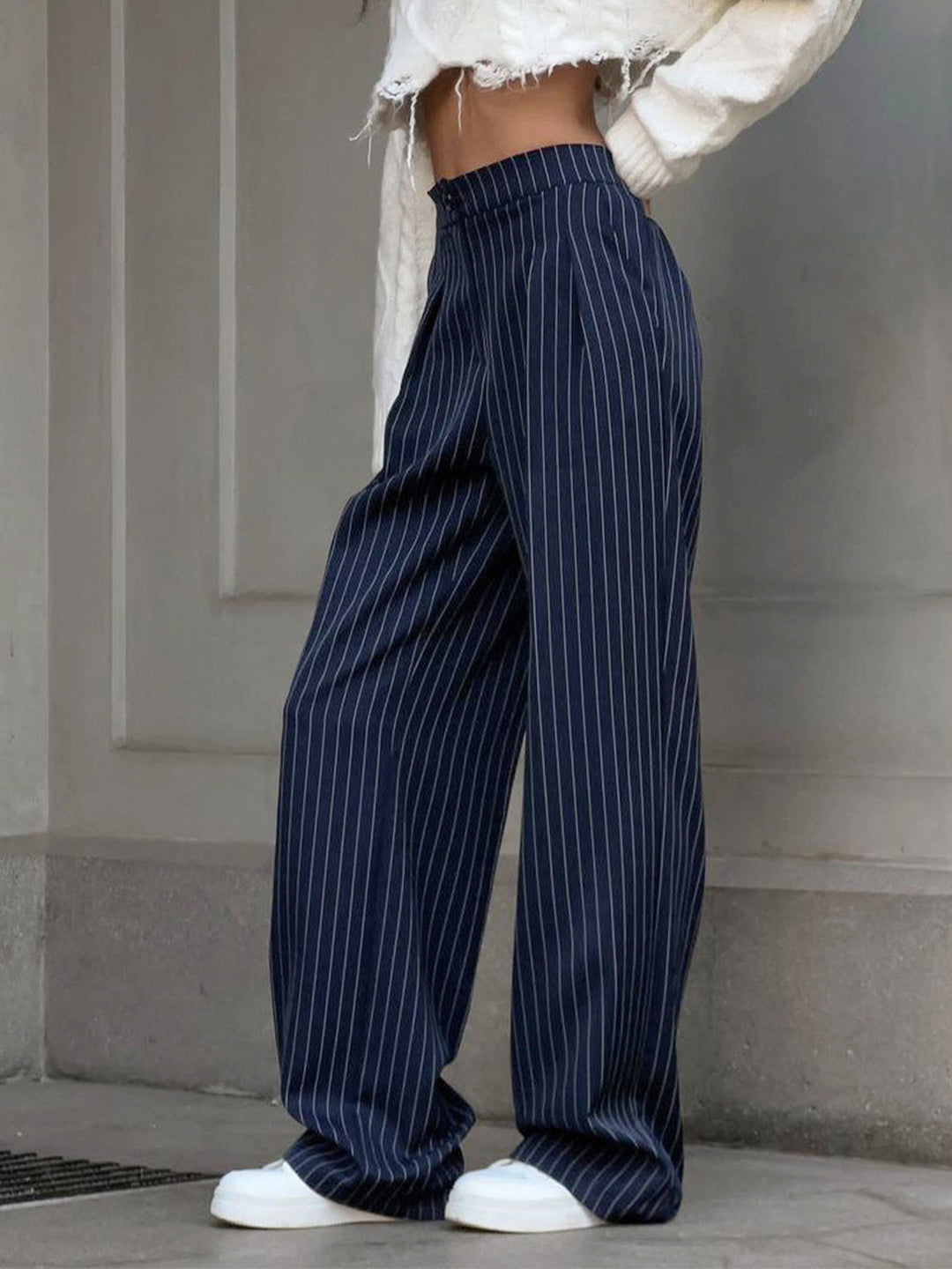 Gestreepte Wijde Broek met Plooien