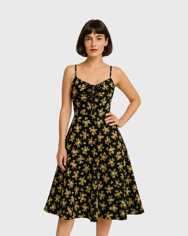 Margaux zomerjurk met spaghettibandjes en vintage bloemenprint