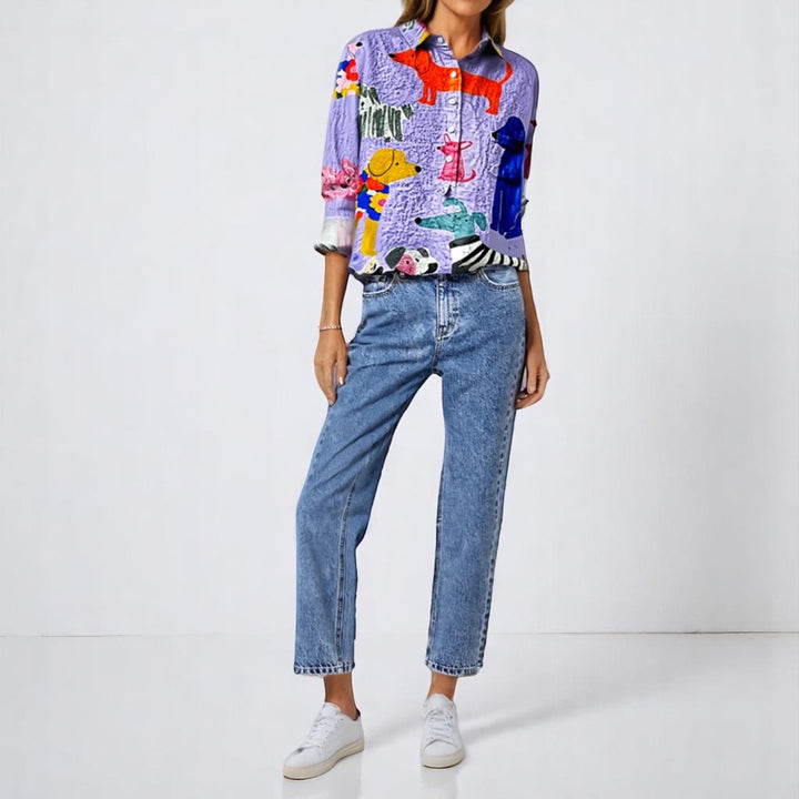 Opulente™ | Damesblouse met Hondenprint