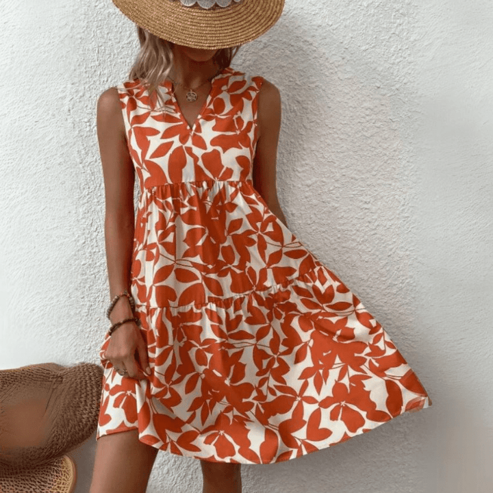 Nora trapeze jurk met halflange mouwen zonder mouwen