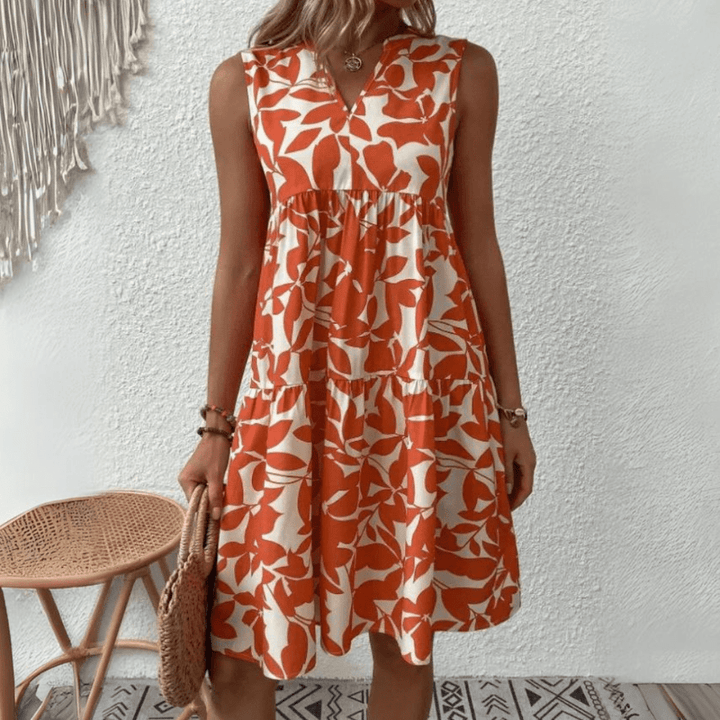 Nora trapeze jurk met halflange mouwen zonder mouwen