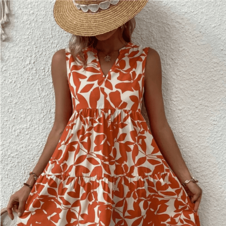 Nora trapeze jurk met halflange mouwen zonder mouwen