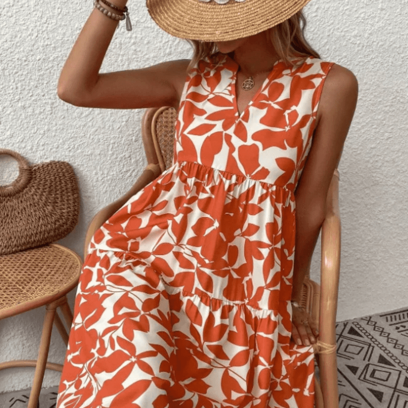 Nora trapeze jurk met halflange mouwen zonder mouwen