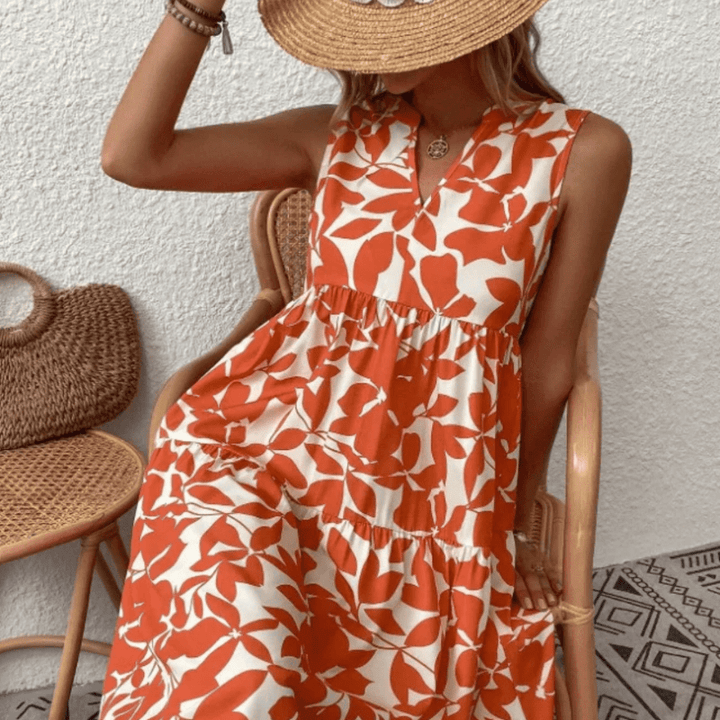 Nora trapeze jurk met halflange mouwen zonder mouwen