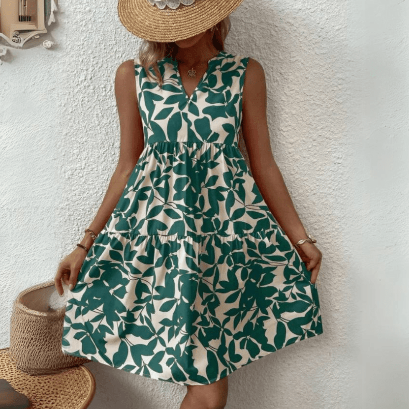 Nora trapeze jurk met halflange mouwen zonder mouwen