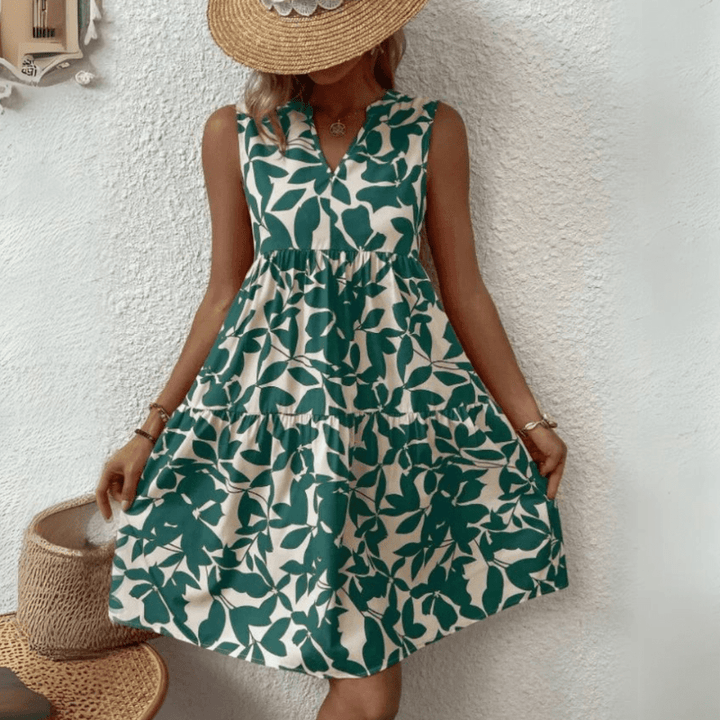 Nora trapeze jurk met halflange mouwen zonder mouwen