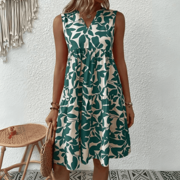 Nora trapeze jurk met halflange mouwen zonder mouwen