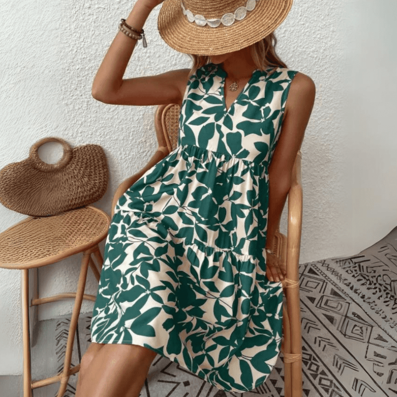 Nora trapeze jurk met halflange mouwen zonder mouwen