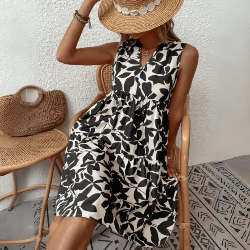 Nora trapeze jurk met halflange mouwen zonder mouwen
