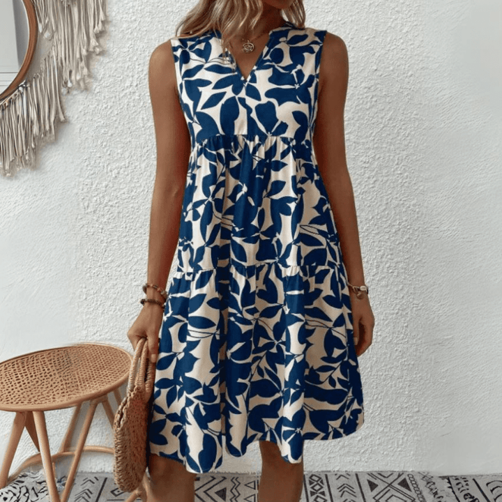 Nora trapeze jurk met halflange mouwen zonder mouwen